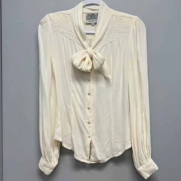 Vintage-style 1940’s Seamstress of Bloomsbury EVA Tie Bow Long Sleeve Blouse - Picture 3 of 8